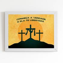 Quadro Cruz A Verdade te Libertará Moldura Branca 60x40cm Quadro Cruz A Verdade te Libertará Moldura Branca 60x40cm