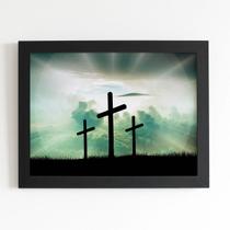 Quadro Cruz Cristianismo Religião Moldura Preta 60x40cm