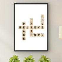 Quadro Cruzadinha Believe Faith Peace Hope Love 45x34cm - com vidro Quadro Cruzadinha Believe Faith Peace Hope Love 45x34cm - com vidro