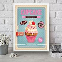 Quadro Cupcake - Rosa e Azul 24x18cm - com vidro