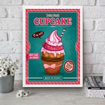 Quadro Cupcake - Rosa e Turquesa 33x24cm - com vidro