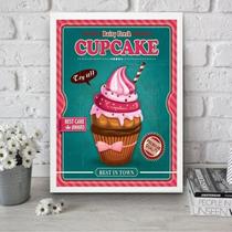 Quadro Cupcake - Rosa E Turquesa 45X34Cm - Com Vidro