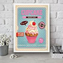 Quadro Cupcake - Rosa E ul 24X18Cm
