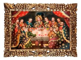 Quadro Cusquenho Óleo Sobre Tela moldura de madeira dourada 75x55 cm