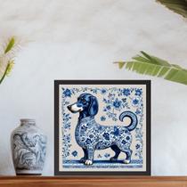 Quadro Dachshund Estilo Azulejo Português - 33x33cm - com vidro
