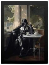 Quadro Darth Tomando Café - Cafeteria 45X34Cm - Com Vidro