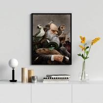 Quadro Darwin com Animais 24x18cm - Madeira Branca