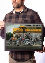 Quadro David Mann Arte Motociclistas X Trem Decoração