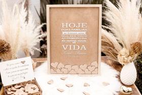 Quadro de Assinaturas para Casamento com Mensagens para Noivos Em mdf + Caixa