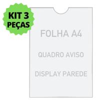 Quadro De Aviso A4 Display De Parede Acrílico Ps Kit 3 Peças - Art Print