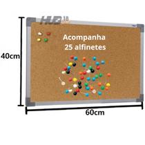 Quadro De Aviso Cortiça Aluminio 60X40cm Stalo +25 Alfinetes