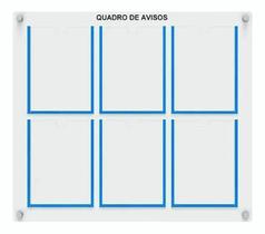 Quadro De Aviso E Gestão 6 Displays A4 De Acrílico Azul