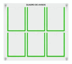 Quadro De Aviso E Gestão 6 Displays A4 De Acrílico Verde