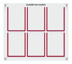 Quadro De Aviso E Gestão 6 Displays A4 De Acrílico Vermelho