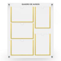 Quadro De Aviso E Gestão Mdf C/ 5 Displays A4 Acrilico 3h2v