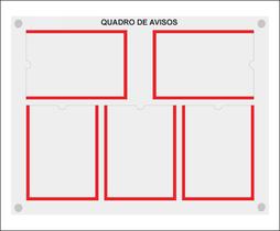 Quadro De Aviso Gestão Com 5 Displays A4 Acrílico 1 Vermelho