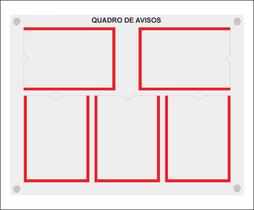 Quadro De Aviso Gestão Com 5 Displays A4 Acrílico 1 Vermelho