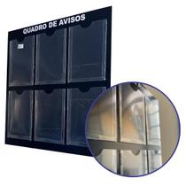 Quadro de Aviso Gestão Informativo Premium 6 Displays A4 em Acrílico e ACM Preto Organização Moderna e Durabilidade Superior Versátil. Mural