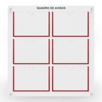 Quadro De Aviso Mdf Com 6 Displays Horizontais A4 Acrílico