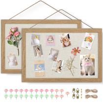 Quadro de avisos de cortiça AKTOP 16,7x11 cm com linho, pacote com 2 unidades, preto