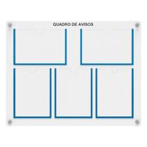 Quadro De Avisos Em Mdf C/ 05 Displays A4 Com Bordas Coloridas 3 Verticais e 2 Horizontais