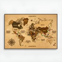 Quadro De Cortiça Painel Decorativo 90x60 Mapa Mundi Para Pinar Marcar Viagens