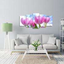 Quadro de Flores Mosaico 125x60 decorativo 5 Peças Mdf