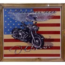 Quadro de Madeira com Moldura de Madeira American Classic/Eagle/Motorcycle/Bandeira EUA