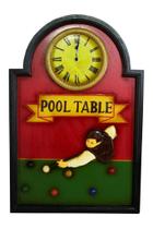 Quadro De Madeira Decorativo Pool Table Sinuca com Relógio