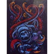 Quadro de Madeira Médio (42cmX30cm) Caveira/Astronauta/Tentáculos/Ilustração Quadro de Madeira Médio (42cmX30cm) Caveira/Astronauta/Tentáculos/Ilustração