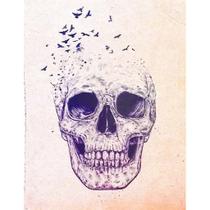 Quadro de Madeira Médio (42cmX30cm) Caveira/Pássaros