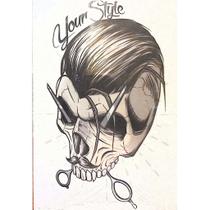 Quadro de Madeira Médio (42cmX30cm) Caveira Your Style/Barber Shop Quadro de Madeira Médio (42cmX30cm) Caveira Your Style/Barber Shop
