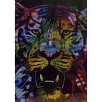 Quadro de Madeira Médio (42cmX30cm) Onça/Tigre Colorido/Natureza/Ilustração
