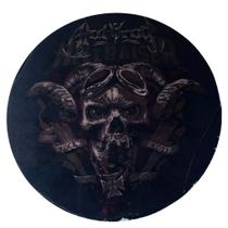 Quadro de Madeira Redondo Médio Caveira/Rock 30cm diâmetro Quadro de Madeira Redondo Médio Caveira/Rock 30cm diâmetro