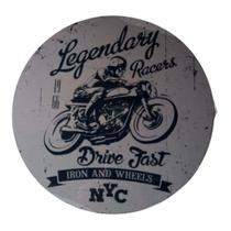 Quadro de Madeira Redondo Médio Legendary Racers Drive Fast Iron and Wheels NYC 1966/Motorcycle 30cm diâmetro Quadro de Madeira Redondo Médio Legendary Racers Drive Fast Iron and Wheels NYC 1966/Motorcycle 30cm diâmetro