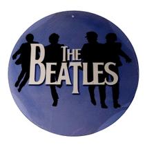 Quadro de Madeira Redondo Médio The Beatles/Música/Fundo Azul/Rock 30cm diâmetro