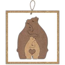 Quadro de Mdf Porta de Maternidade Decorativo Quebra-Cabeça Familia Urso 20x20cm