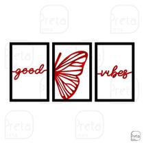 Quadro de Parede Decoração Animal Borboleta Good Vibes 40x82