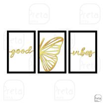 Quadro de Parede Decoração Animal Borboleta Good Vibes 40x82 Quadro de Parede Decoração Animal Borboleta Good Vibes 40x82