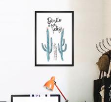 Quadro de Parede Decorativo Cactos e Frase Bonito É Ser Feliz Quadro de Parede Decorativo Cactos e Frase Bonito É Ser Feliz