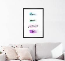 Quadro de Parede Decorativo Frase Amor, Sorte, Gratidão , Fé