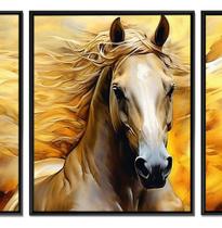 Quadro De Parede Moldura Pintura A Óleo Cavalo 129x53cm Trio