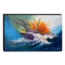 Quadro de Pintura Barco Atingido 80x120cm-1804 Quadro de Pintura Barco Atingido 80x120cm-1804
