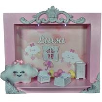 Quadro de Porta Maternidade Cenário Led e nome - CHUVA DE AMOR ROSA NUVEM ROSA Quadro de Porta Maternidade Cenário Led e nome - CHUVA DE AMOR ROSA NUVEM ROSA