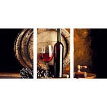 Quadro De Vinho Taça Barril Uvas Mosaico De 3 Telas Quadro De Vinho Taça Barril Uvas Mosaico De 3 Telas