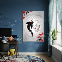 Quadro Decor Arte De Carpas Yin Yang 70x50cm Mold Branca Quadro Decor Arte De Carpas Yin Yang 70x50cm Mold Branca