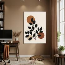 Quadro Decor Arte Folhas Tons Terrosos 70X50Cm Mold Branca