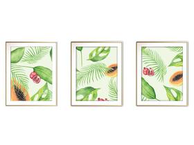 Quadro decor canvas dourado 30x66 folhas tropicais mod 180