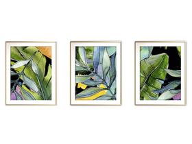 Quadro decor canvas dourado 30x66 folhas tropicais mod 201