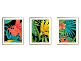 Quadro decor canvas dourado 30x66 folhas tropicais mod 208